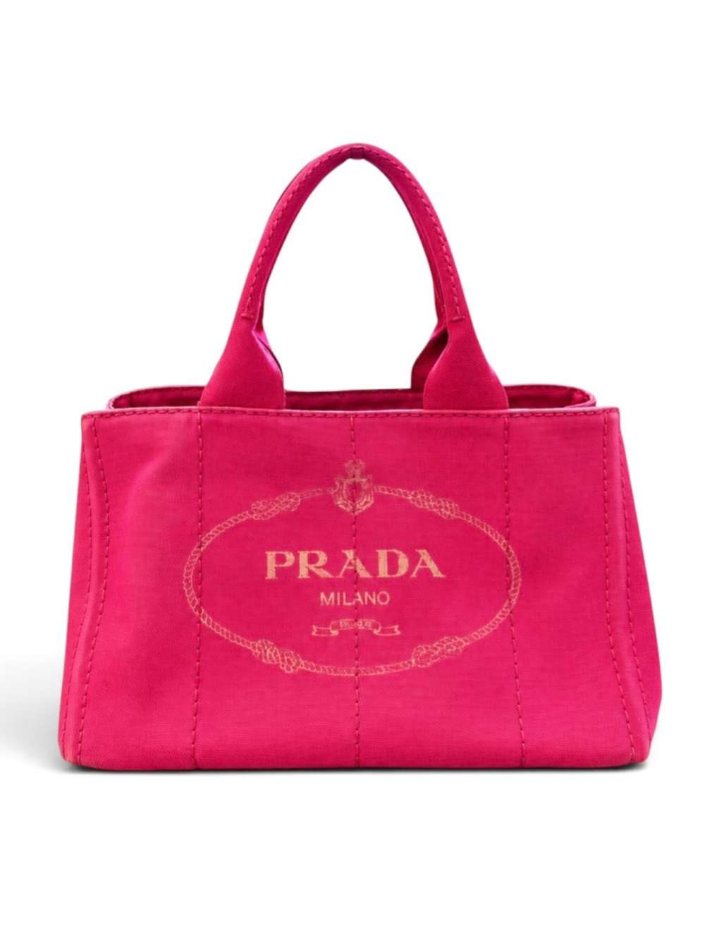 Prada Hot Pink Fuchsia Canvas Tote Bag Gold Hardware